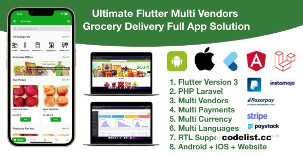 Multi-vendor Grocery Delivery Service with Android, iOS, and Website Platforms using Flutter 3 and Laravel v5.0 1 Multi vendor Grocery Delivery Service with Android iOS and Website Platforms