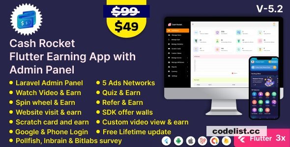 Cash Rocket version 5.4 - A Flutter Application for Making Money Online, including an Admin Panel 1 Cash Rocket version 54 A Flutter Application for Making