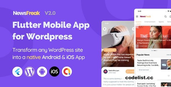 Rewrite this title Newsfreak v22 Flutter Mobile App for